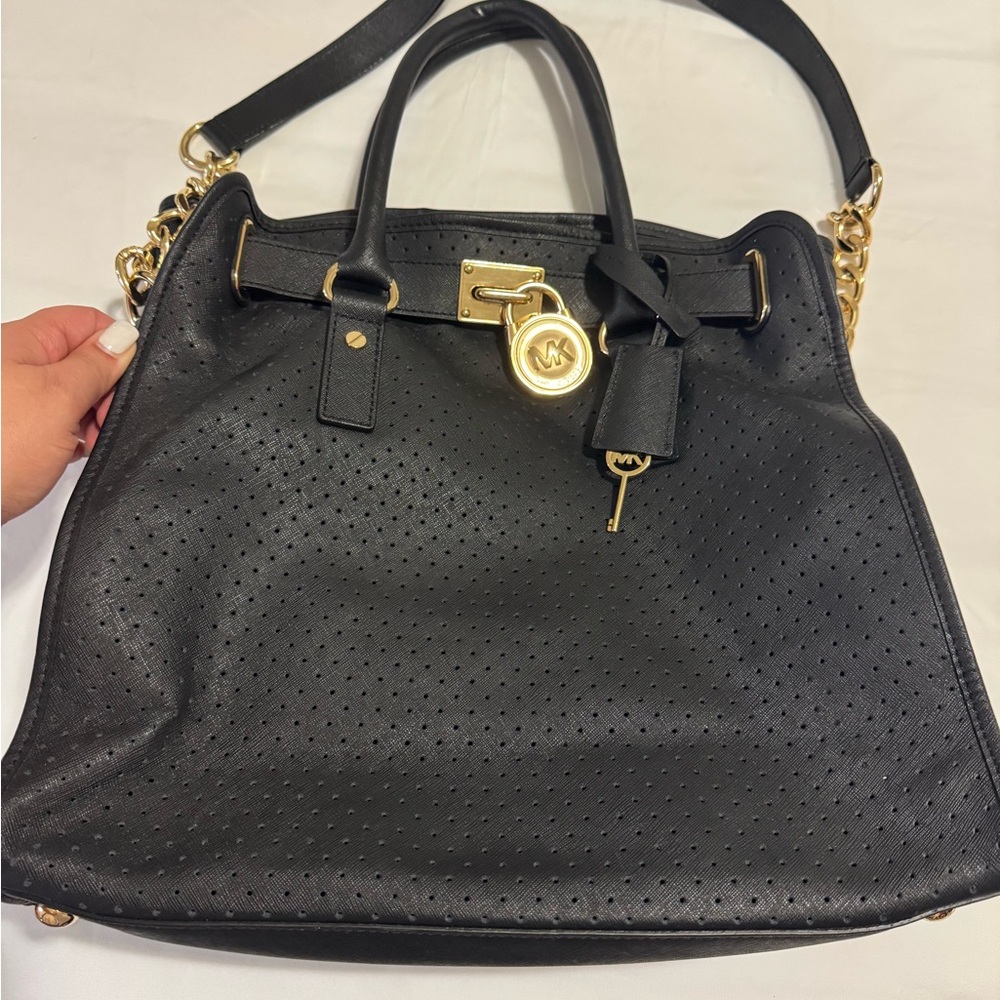 Michael Kors Black Perforated Leather Handbag